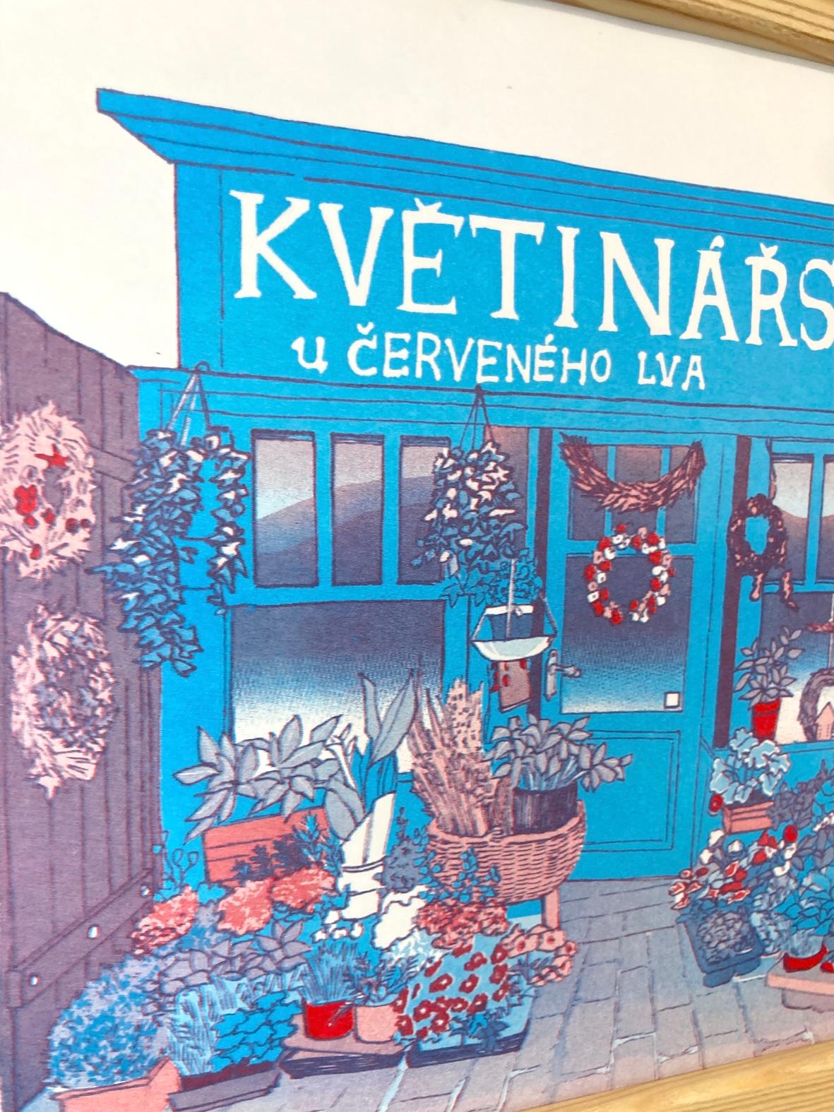 プラハ花屋のリソグラフポスター青 | 2枚目